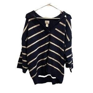HM Sweater Classic Striped Navy Blue White Nautical Fisherman Plus XXL Womens